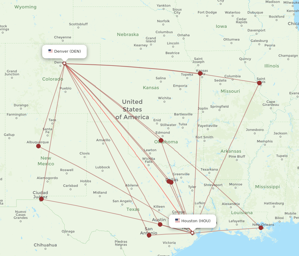 DEN-HOU flight routes