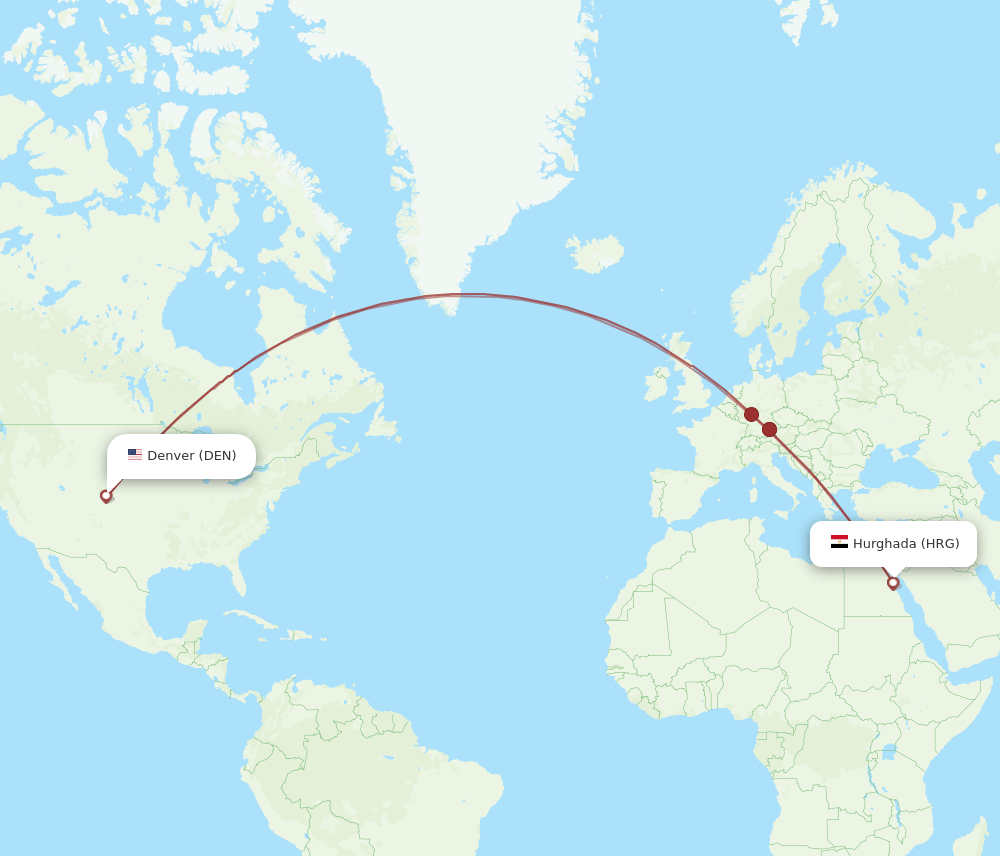 DEN-HRG flight routes