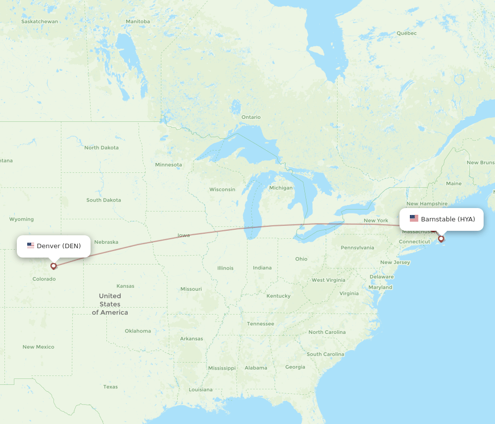 DEN to HYA flights and routes map