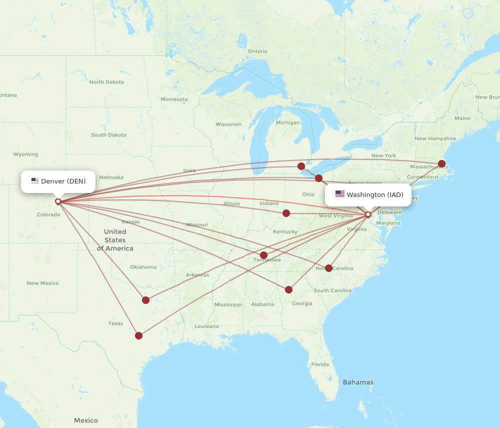 DEN to IAD flights and routes map