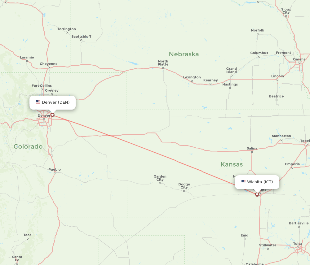 Denver - Wichita route map and flight paths