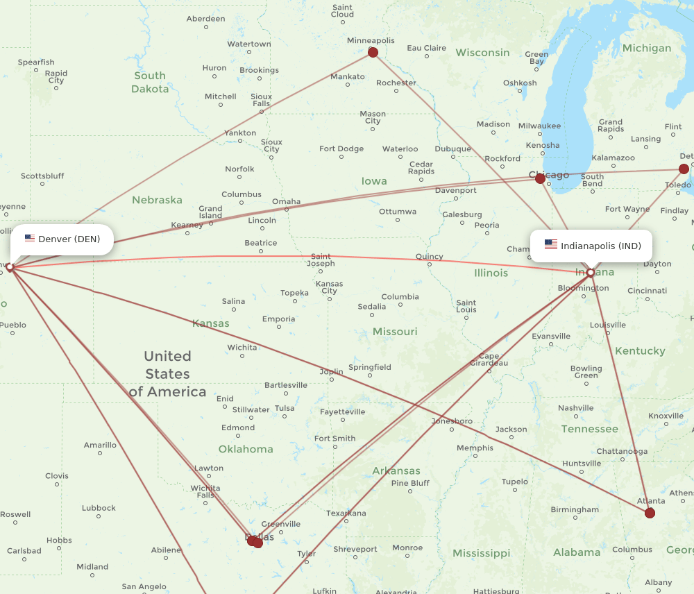 DEN-IND flight routes