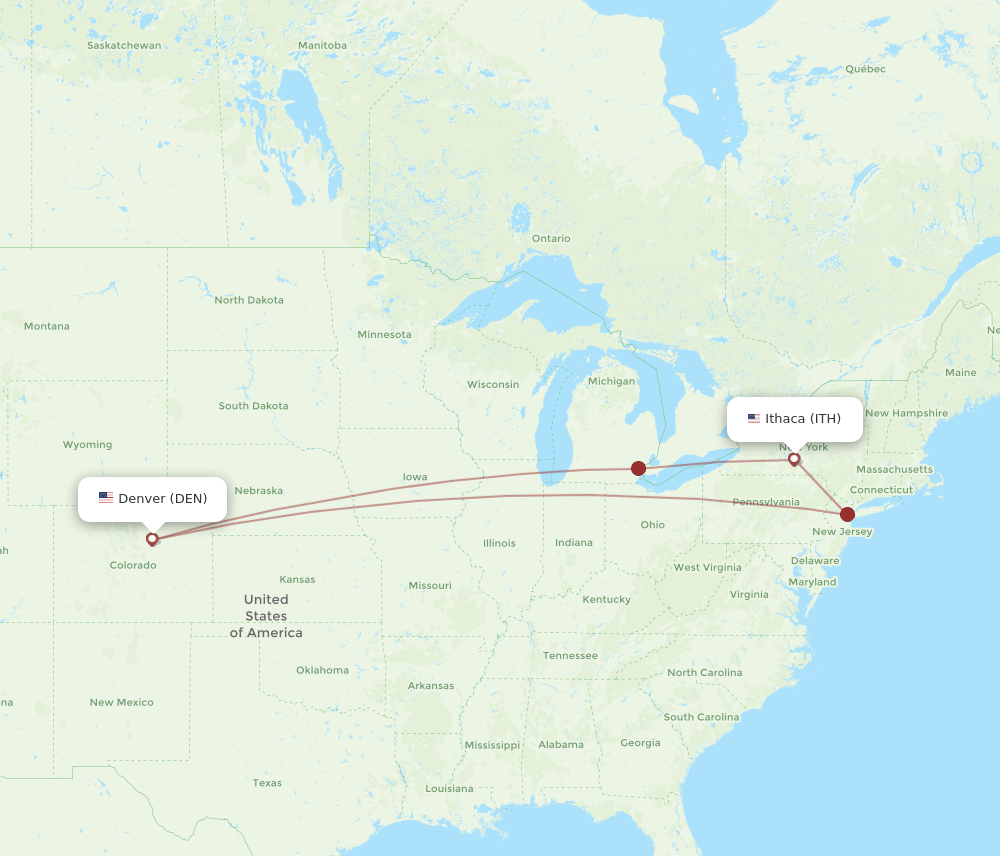 DEN-ITH flight routes