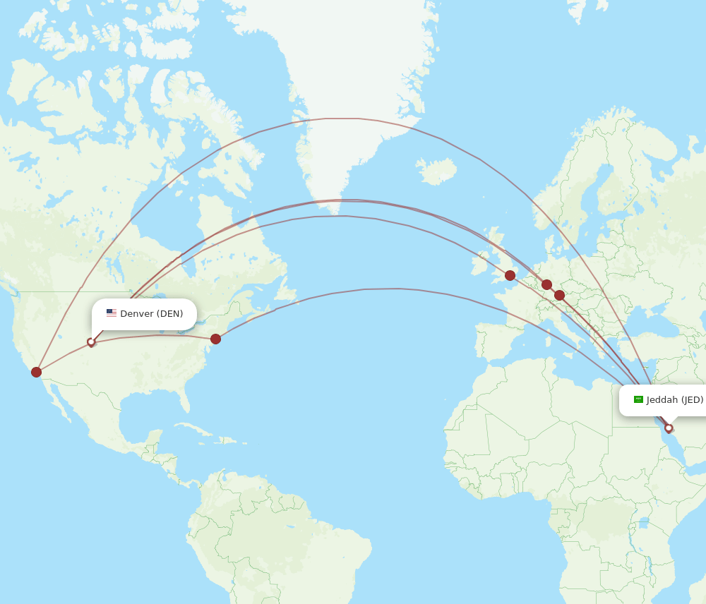 DEN-JED flight routes
