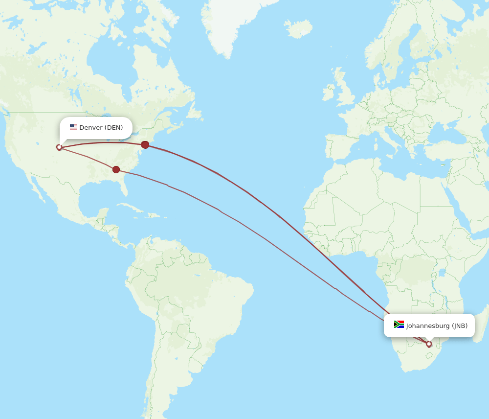 DEN-JNB flight routes