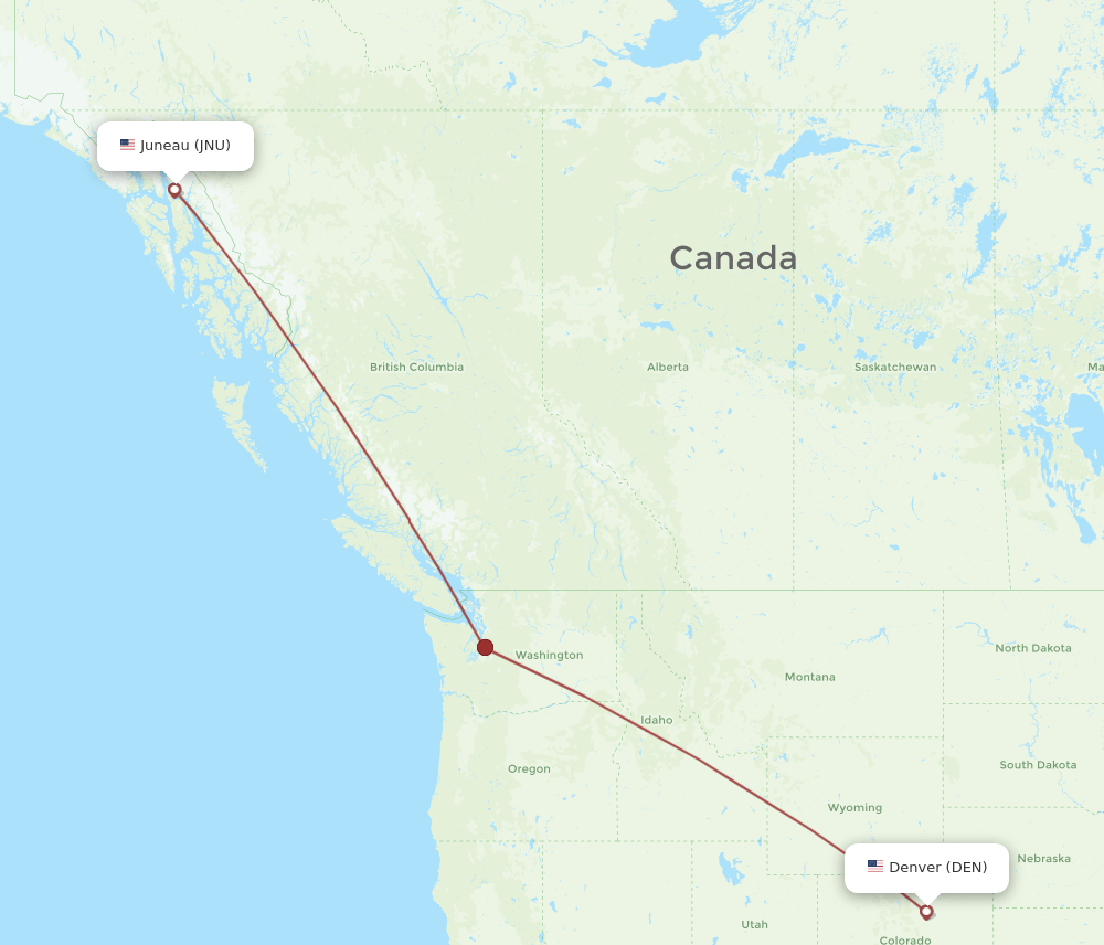 DEN to JNU flights and routes map