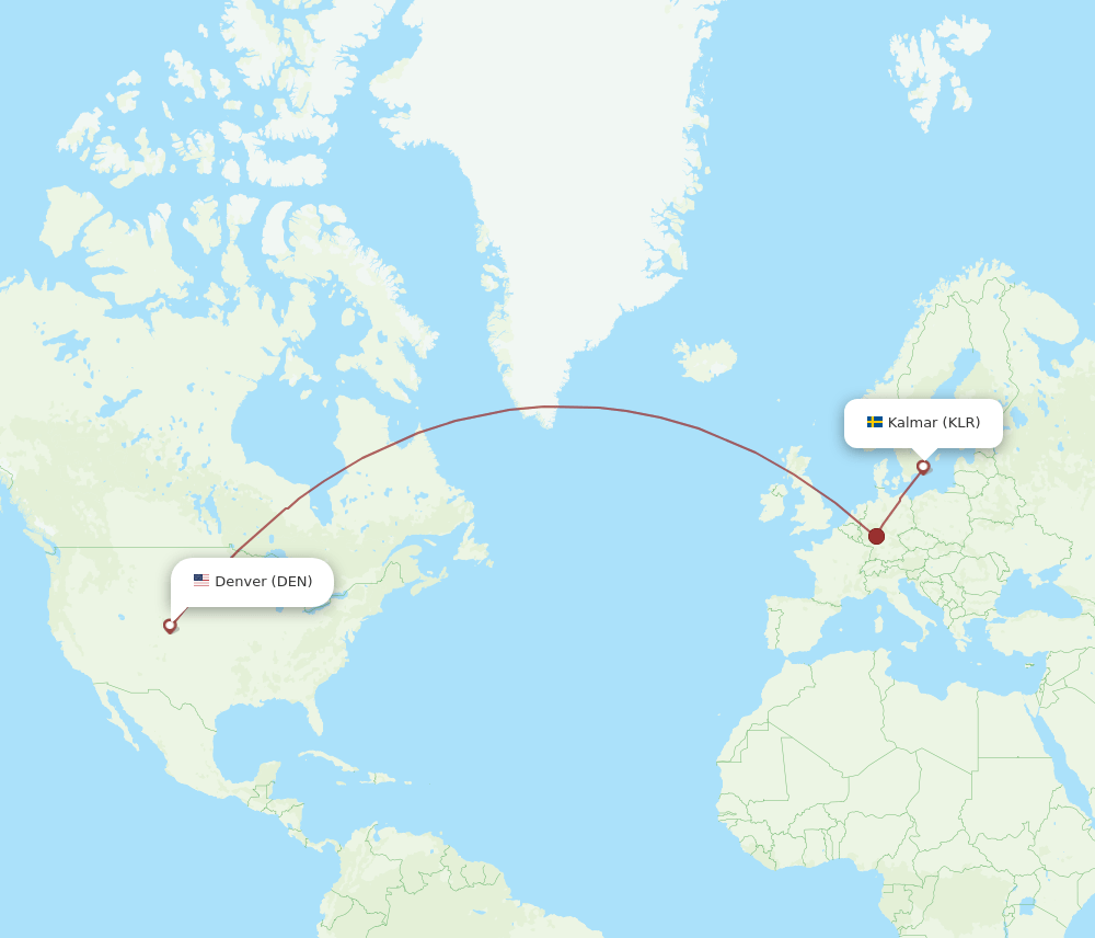 Kalmar - Denver route map and flight paths