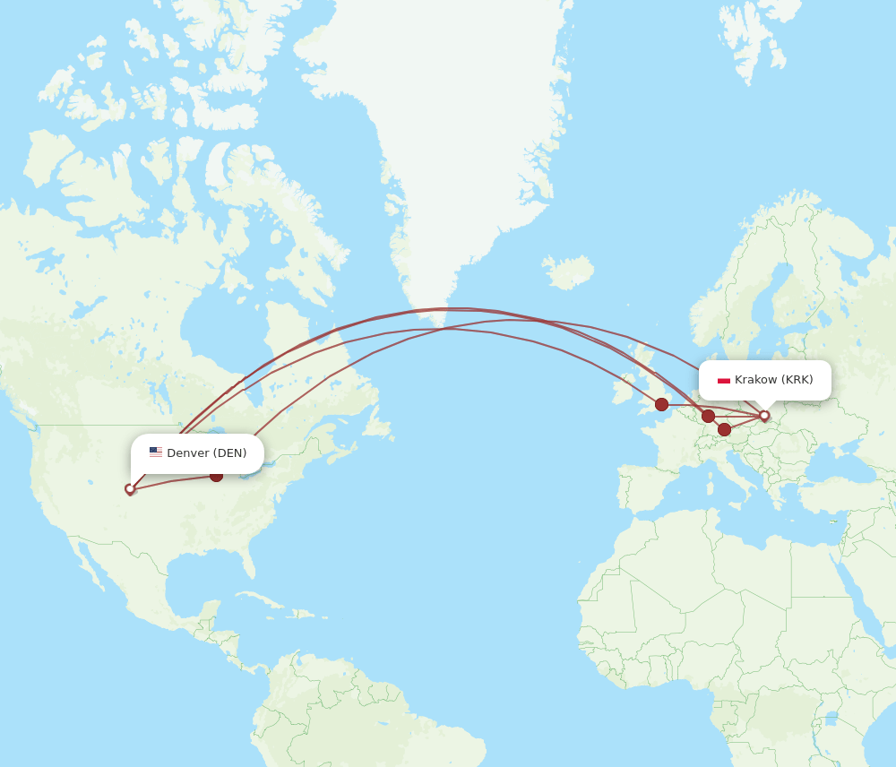 DEN-KRK flight routes