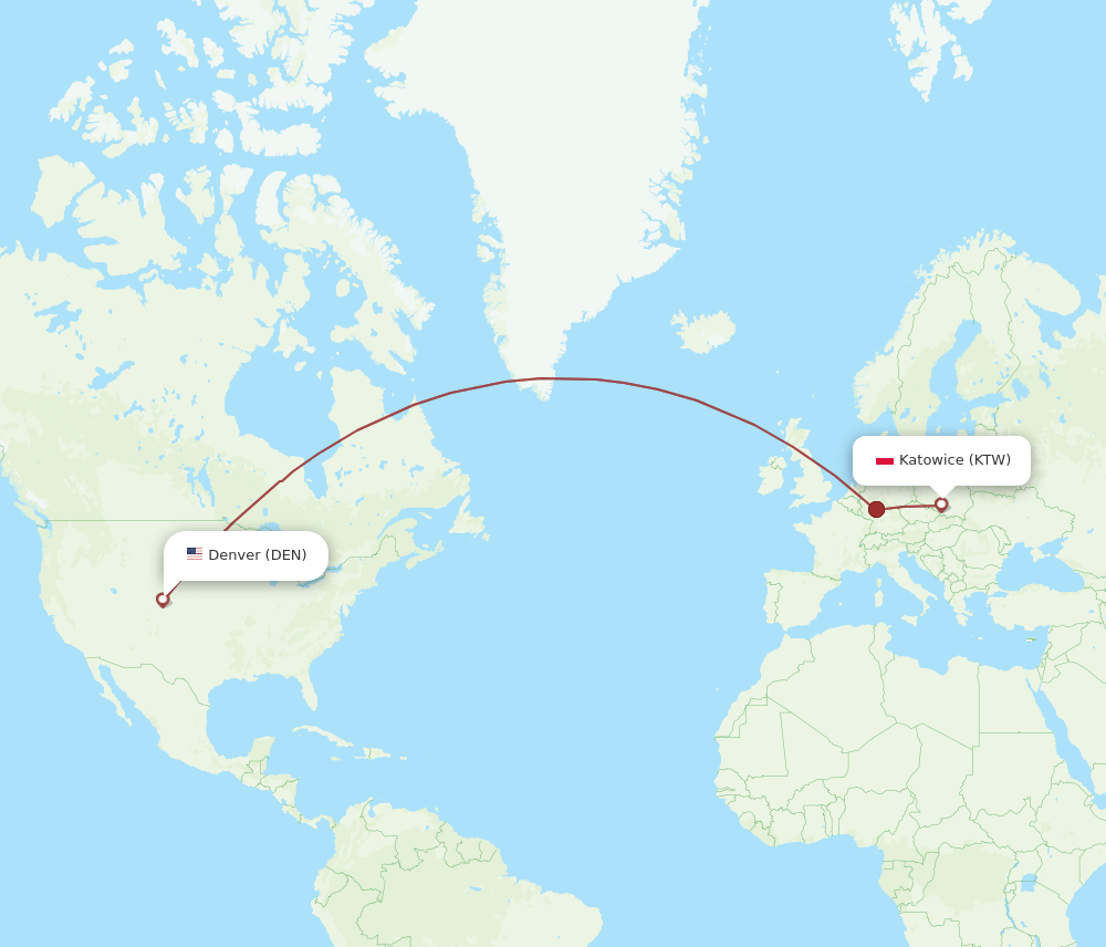 DEN-KTW flight routes