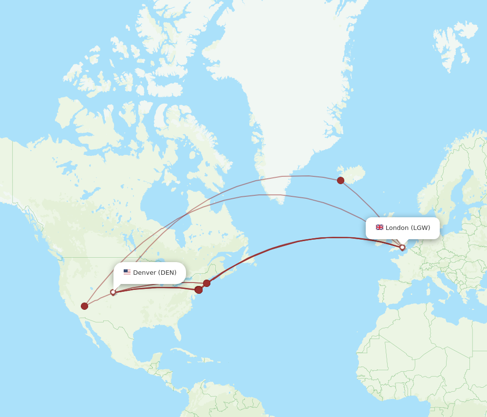 DEN to LGW flights and routes map
