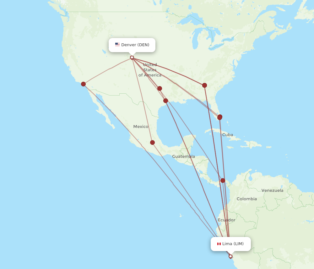 DEN to LIM flights and routes map