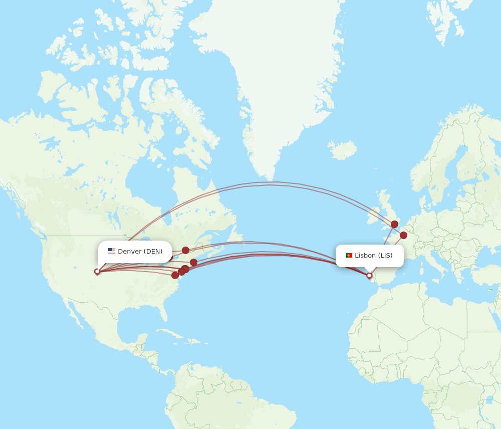 DEN to LIS flights and routes map