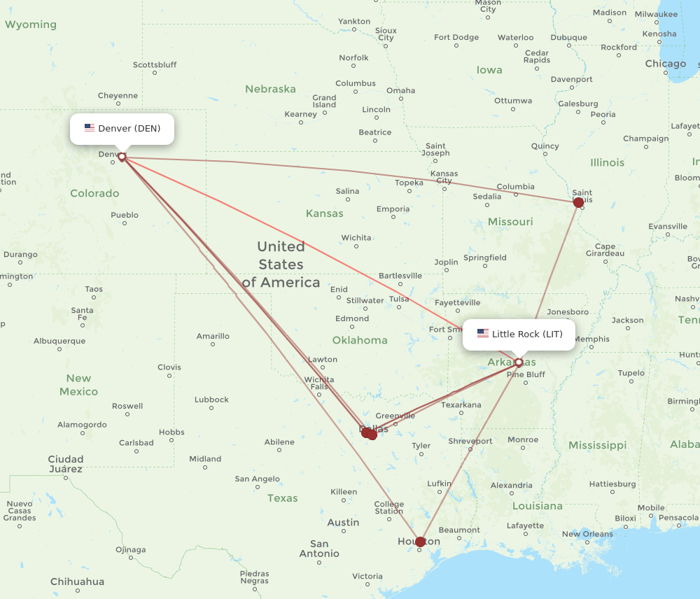DEN-LIT flight routes