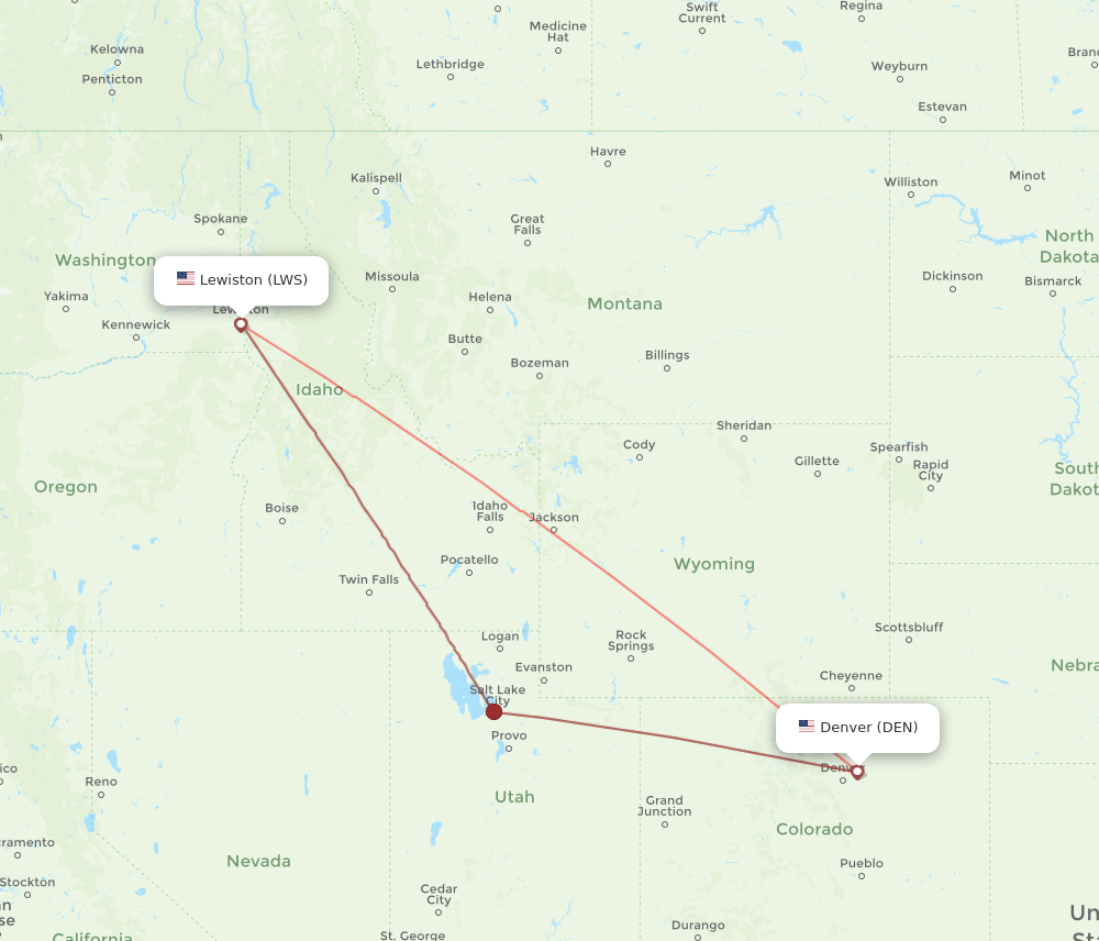 DEN-LWS flight routes