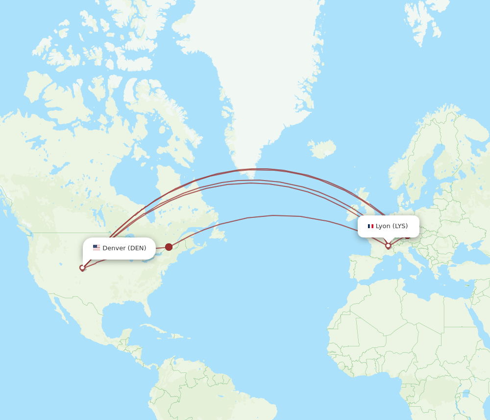 DEN to LYS flights and routes map