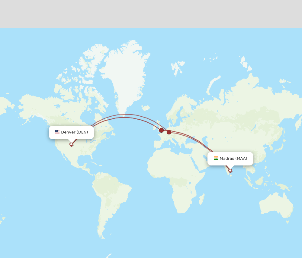 DEN to MAA flights and routes map