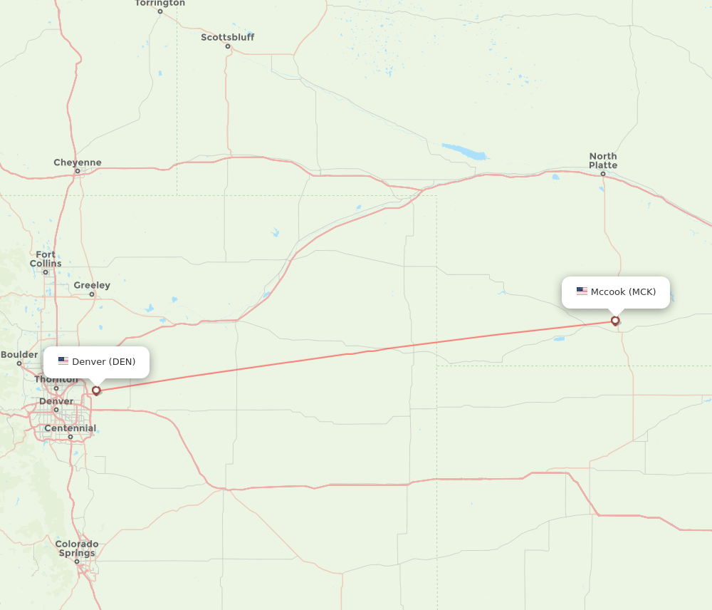 DEN to MCK flights and routes map