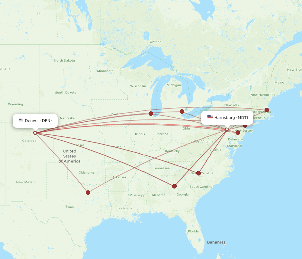 DEN-MDT flight routes
