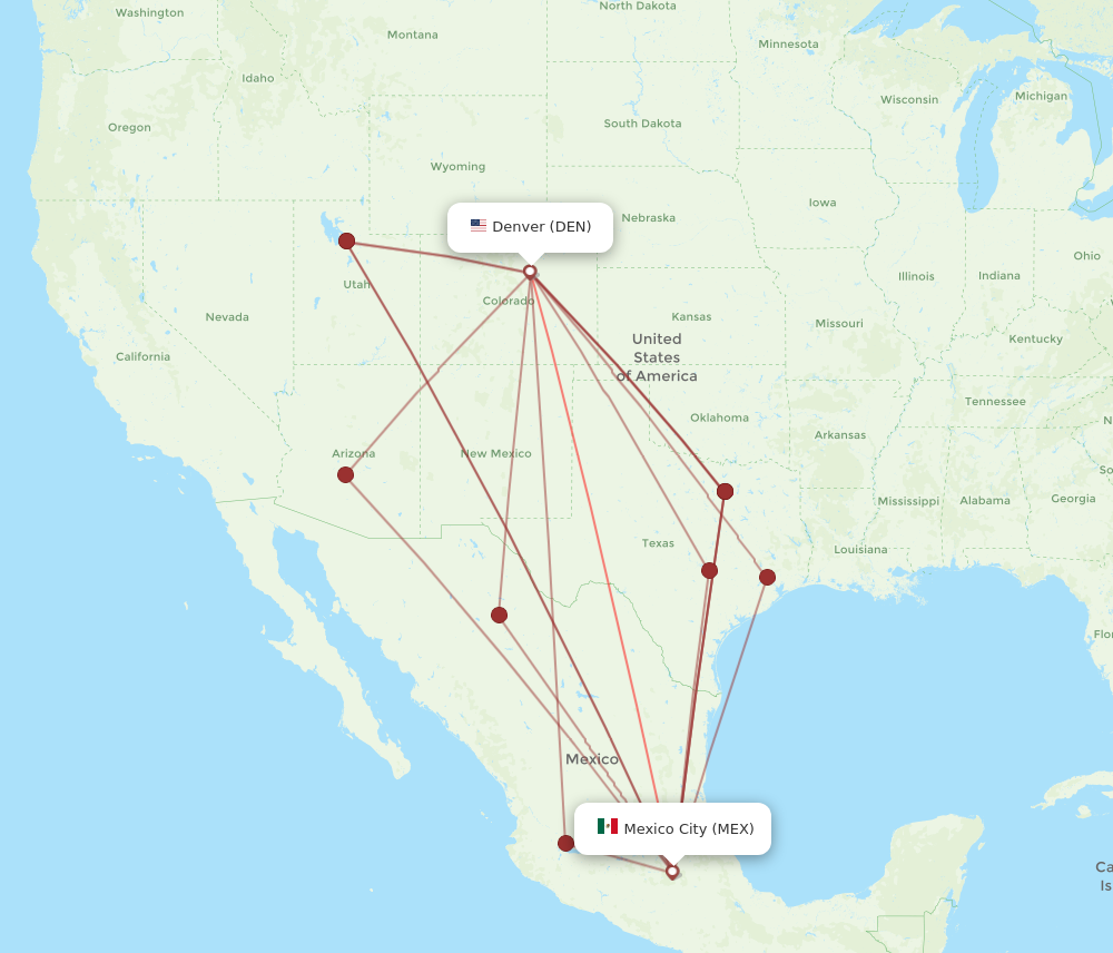 DEN to MEX flights and routes map