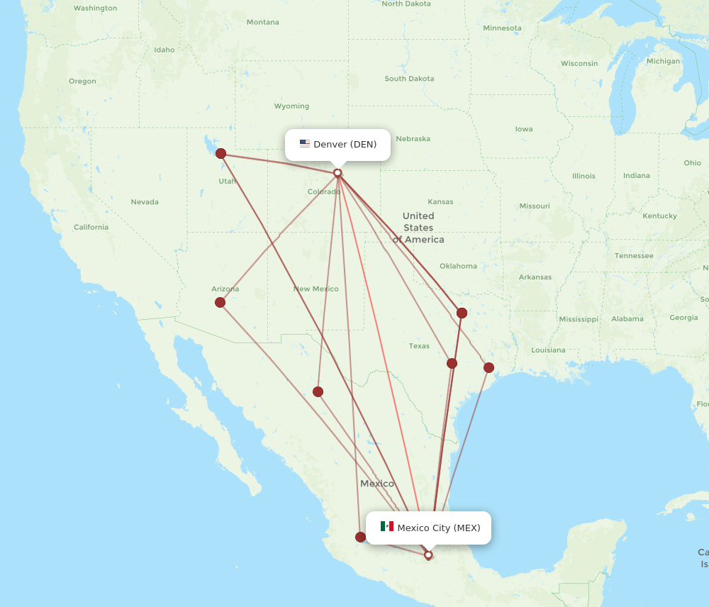 DEN-MEX flight routes