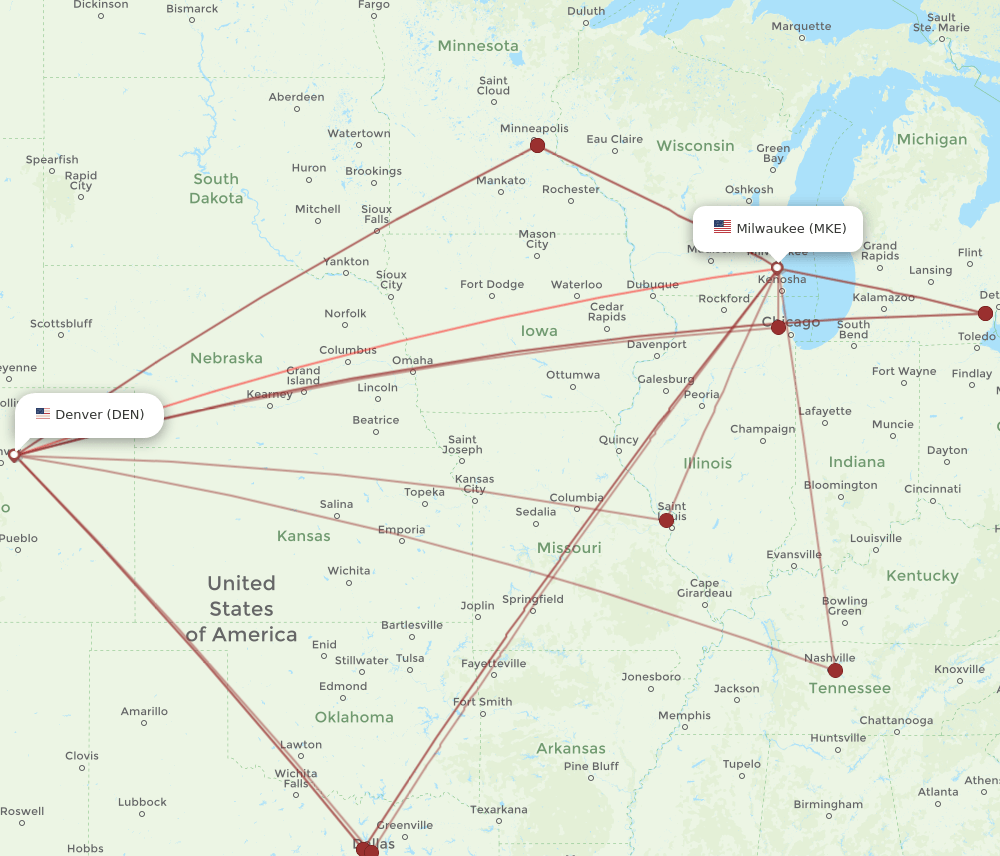 DEN-MKE flight routes