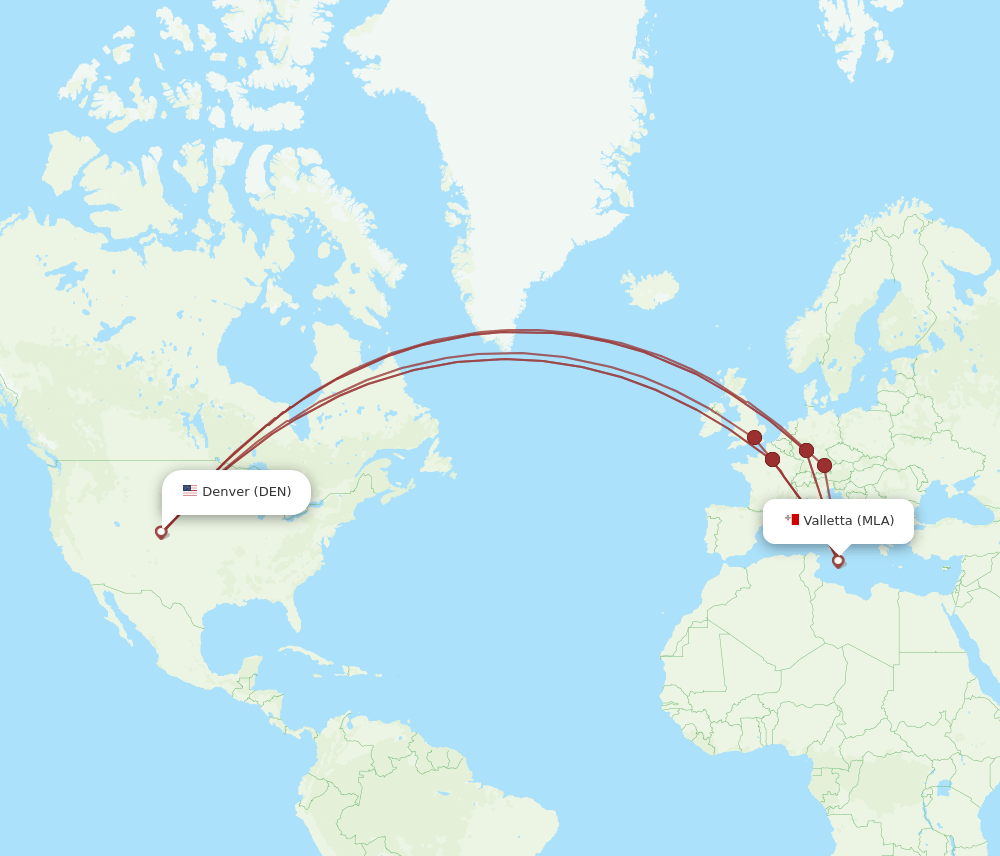 DEN-MLA flight routes