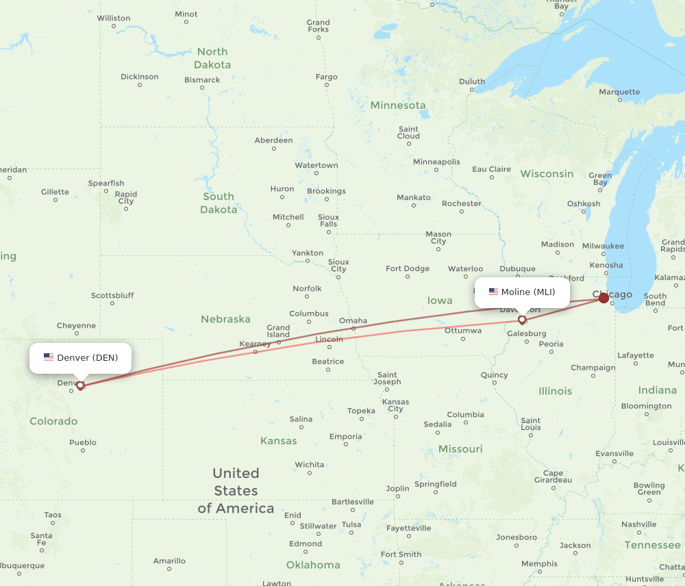 DEN-MLI flight routes