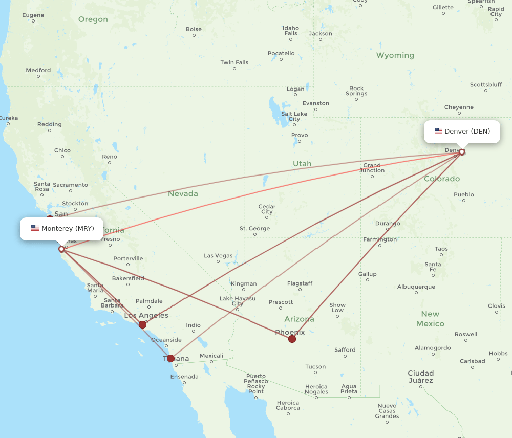 DEN-MRY flight routes