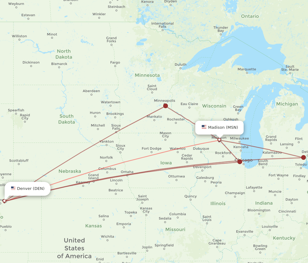 DEN-MSN flight routes