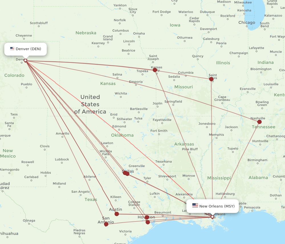 DEN-MSY flight routes