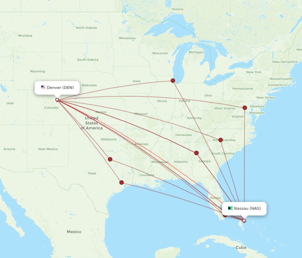 DEN to NAS flights and routes map