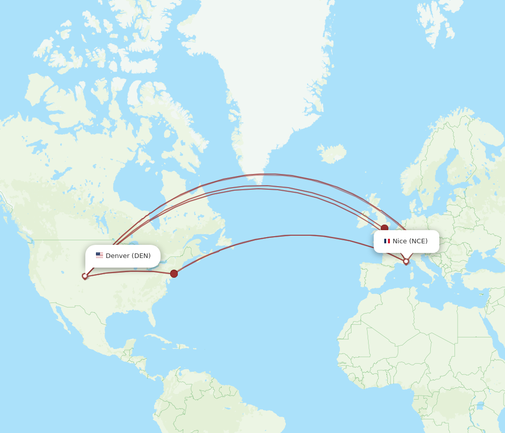 DEN to NCE flights and routes map