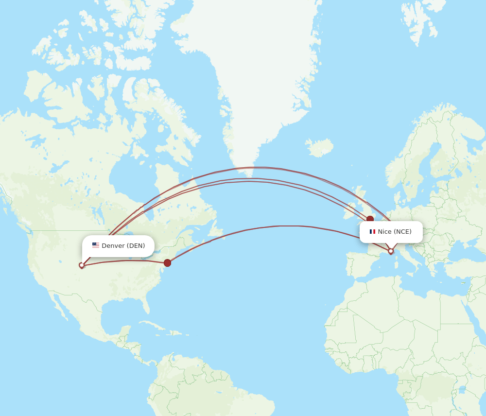 DEN-NCE flight routes
