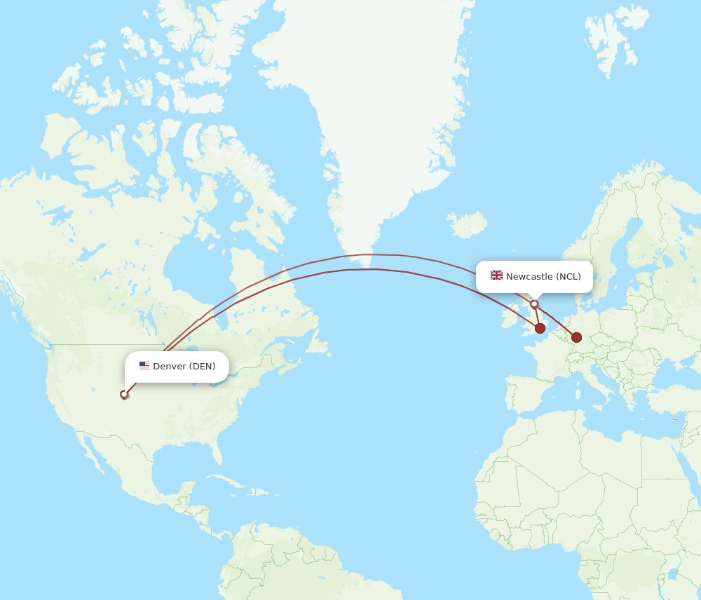 DEN to NCL flights and routes map