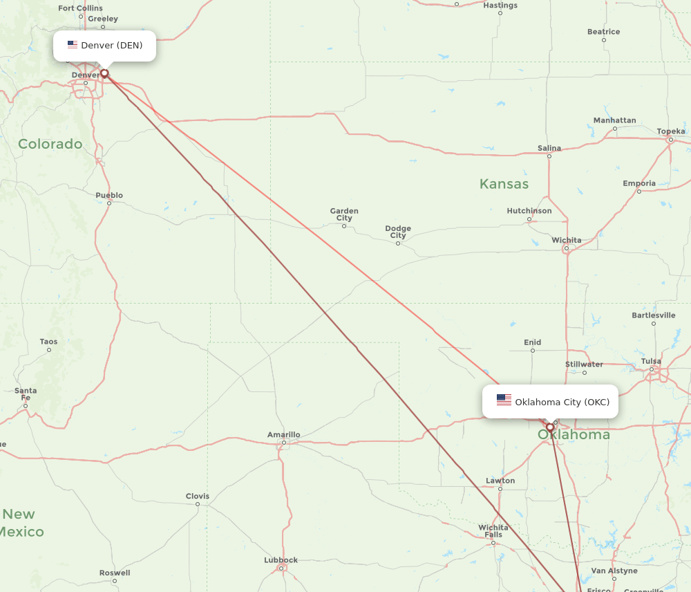 DEN-OKC flight routes