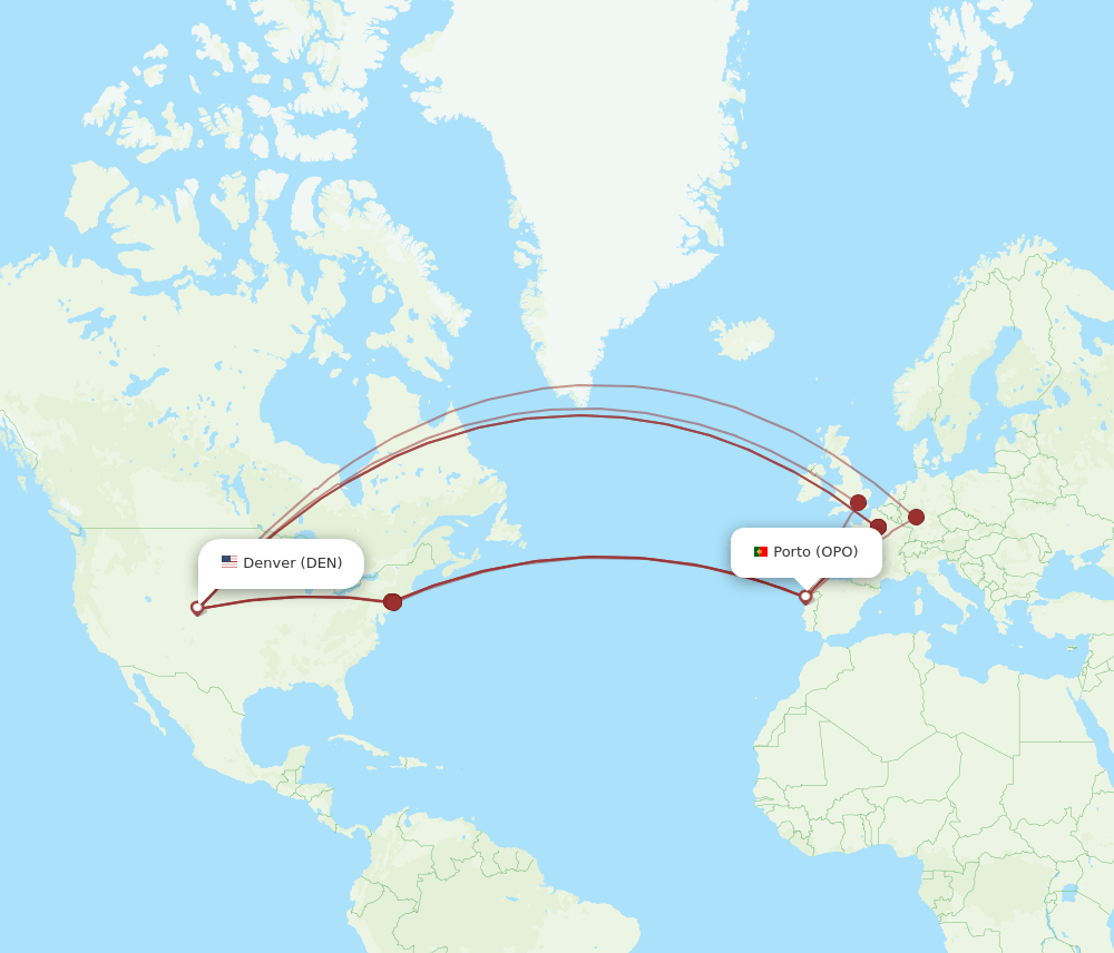 DEN-OPO flight routes