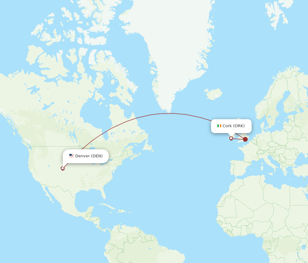 DEN to ORK flights and routes map