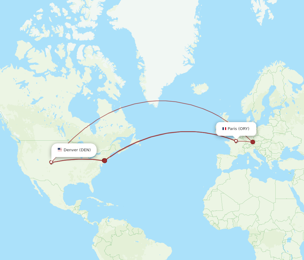 DEN to ORY flights and routes map