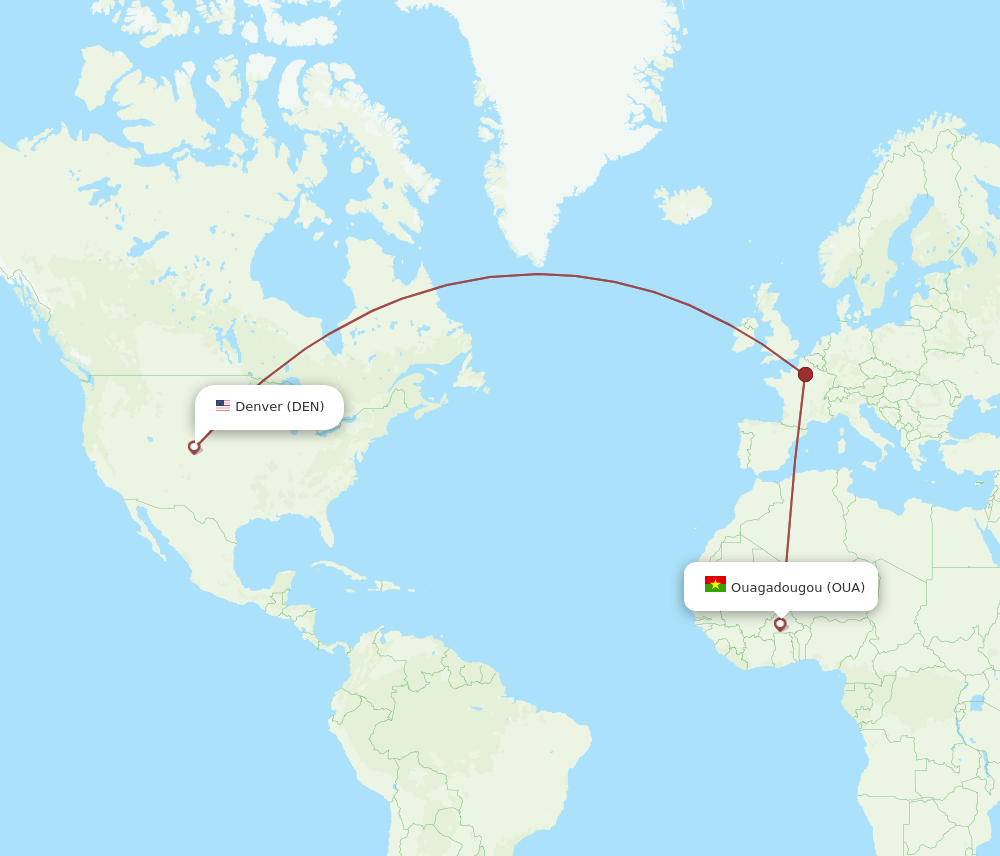 Ouagadougou - Denver route map and flight paths