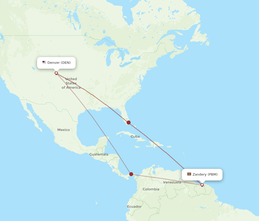 DEN-PBM flight routes