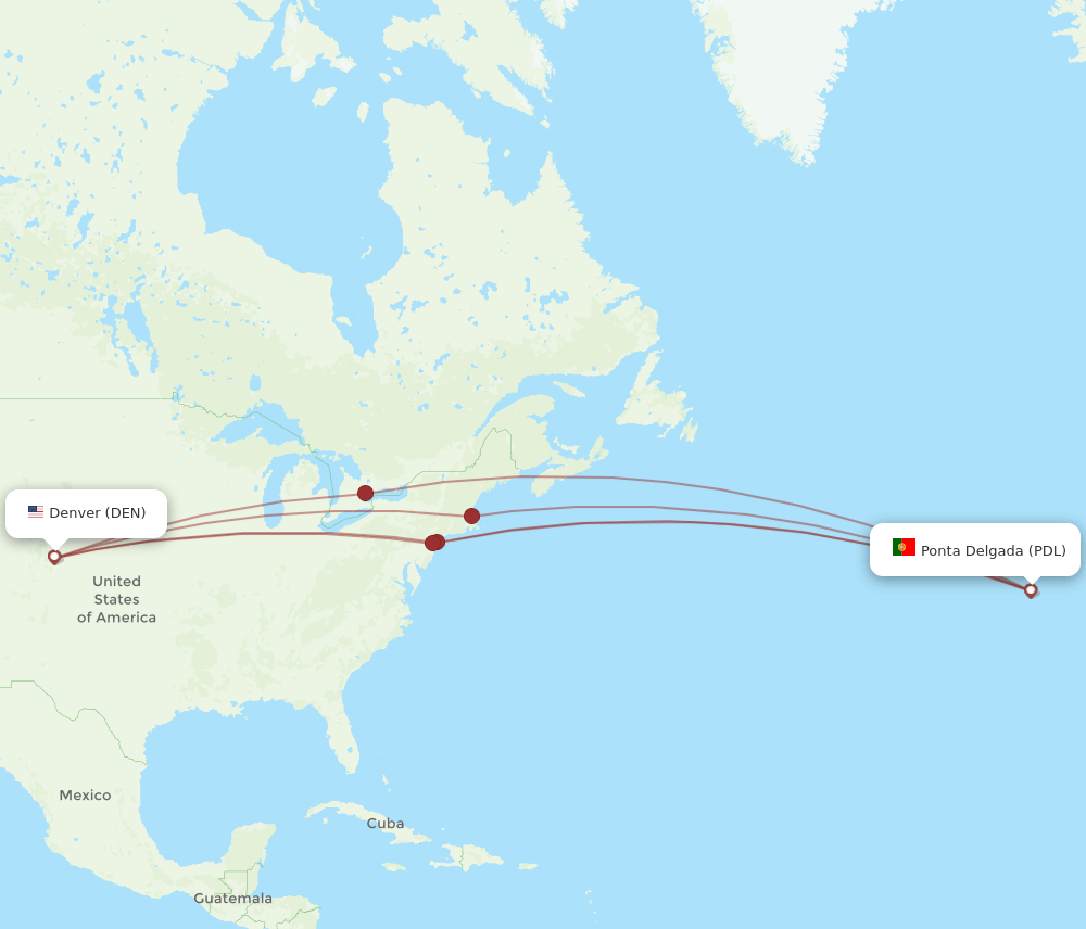 Ponta Delgada (Azores) - Denver route map and flight paths