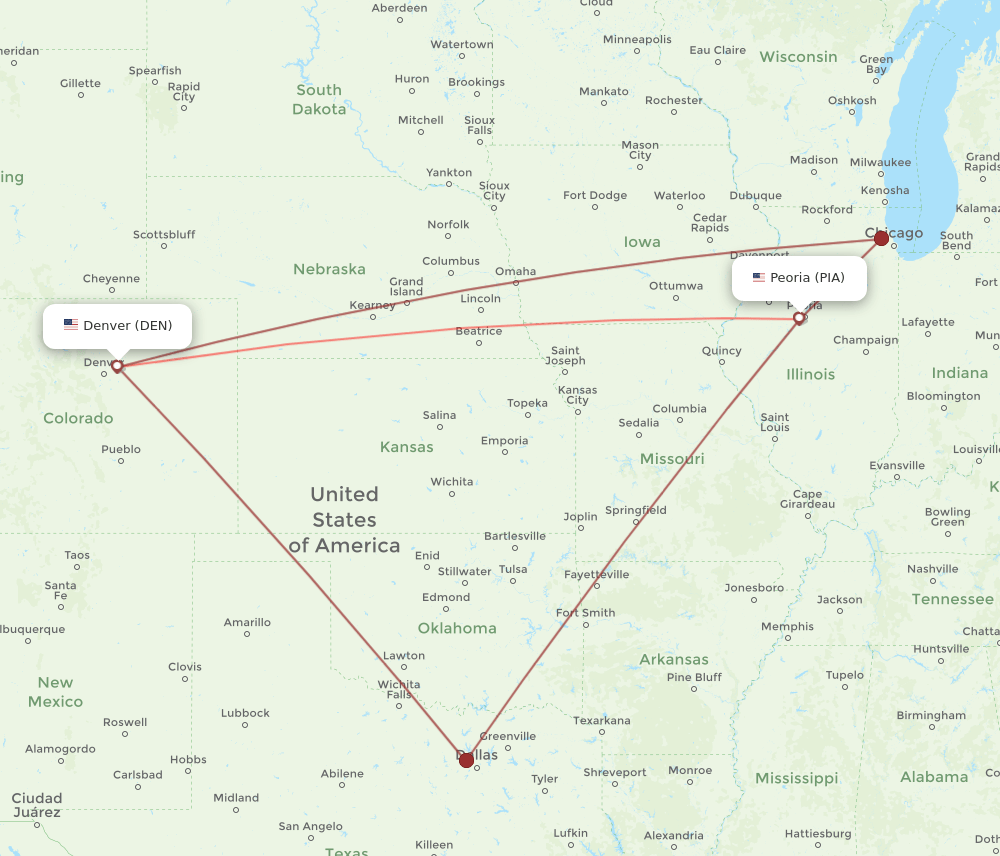 DEN-PIA flight routes
