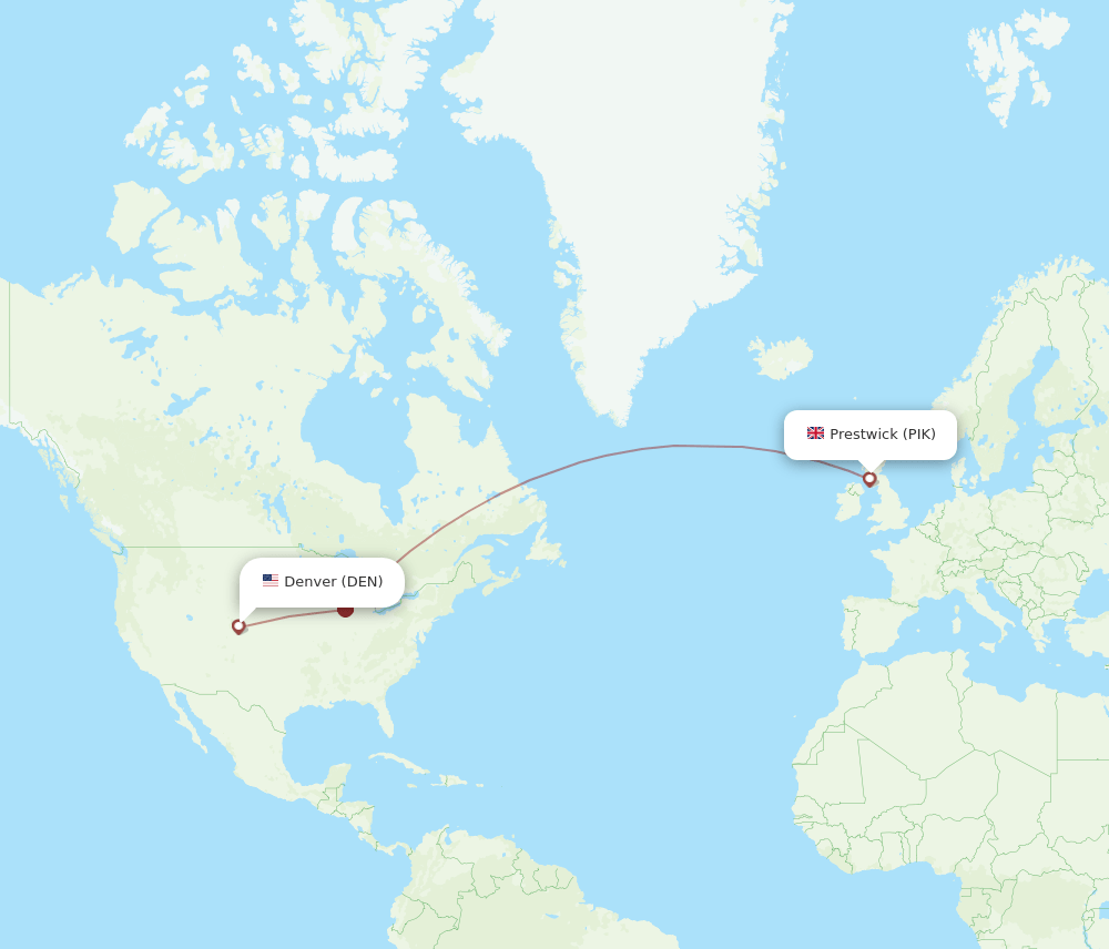 Denver - Glasgow route map and flight paths