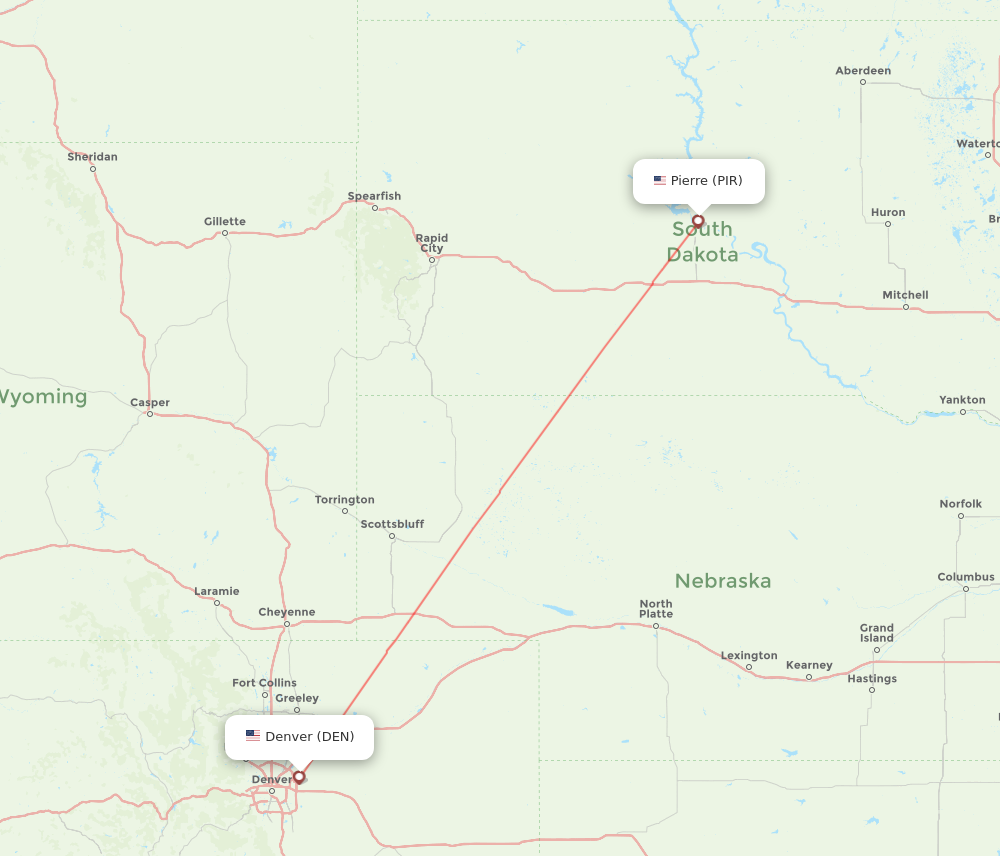 DEN to PIR flights and routes map