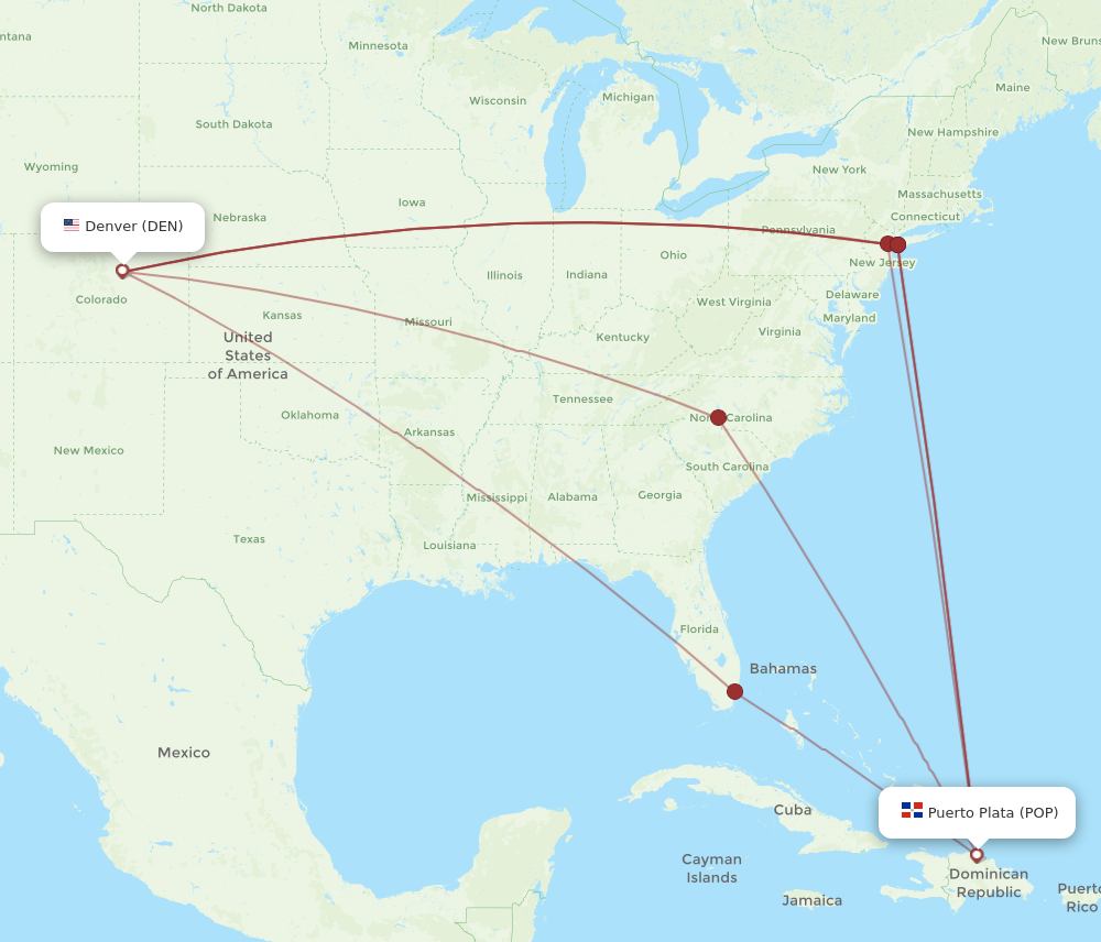 DEN to POP flights and routes map