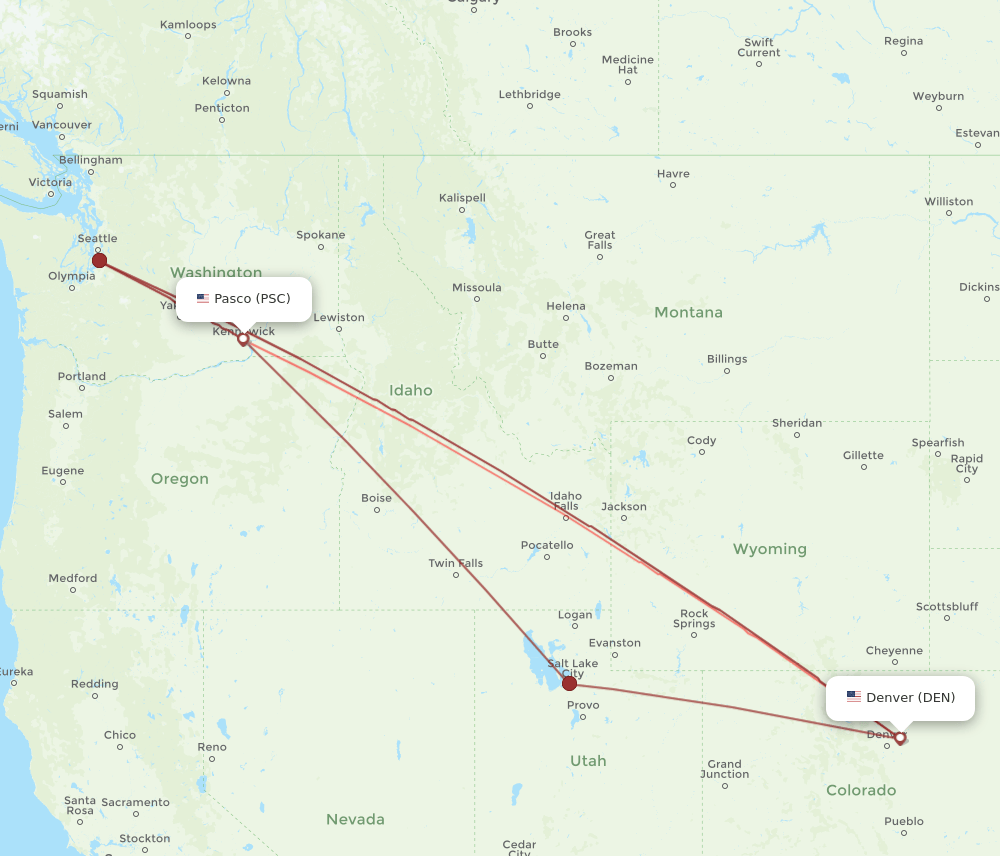 DEN to PSC flights and routes map