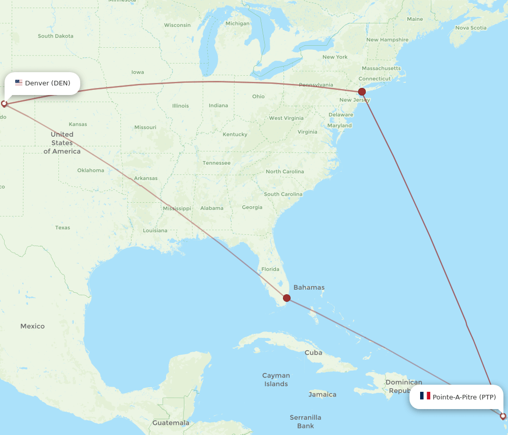 DEN-PTP flight routes