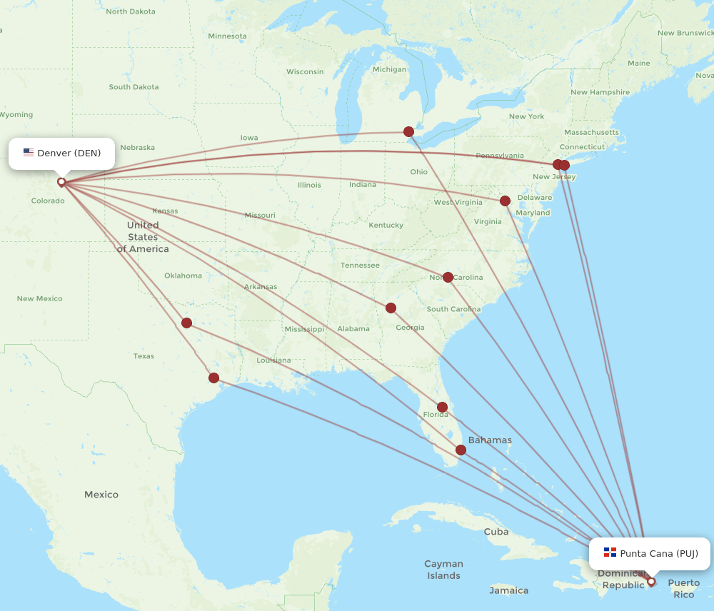 DEN-PUJ flight routes