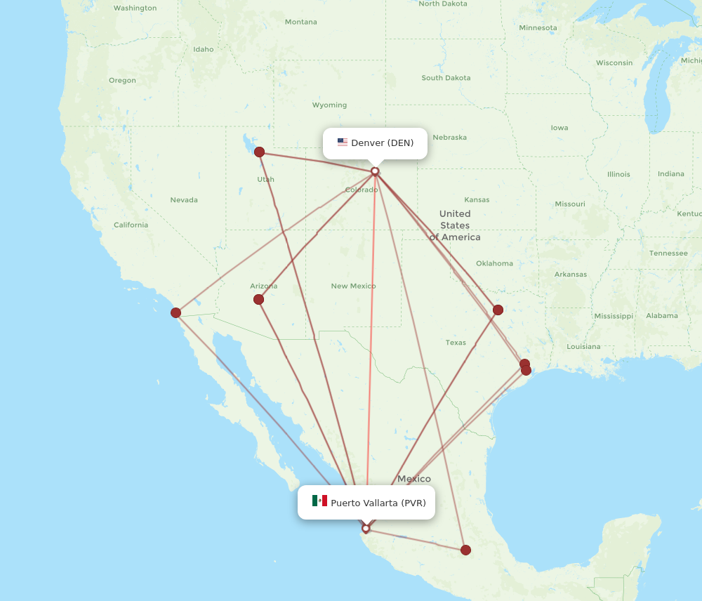 DEN to PVR flights and routes map