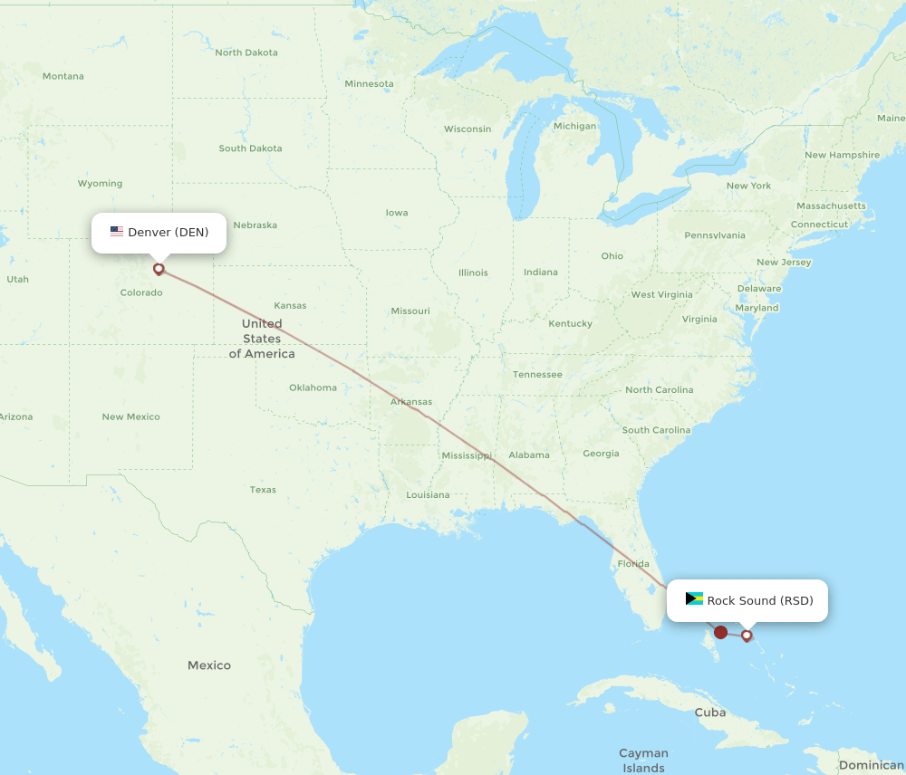 Rock Sound - Denver route map and flight paths